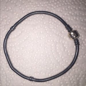 8” oxidized Pandora bracelet.